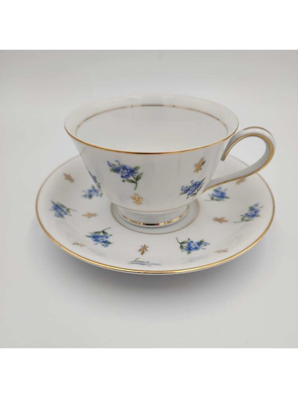 Vintage Noritake Remembrance Tea Cup Saucer Blue Floral 5146 Bone China